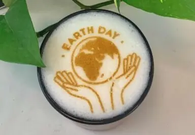 Earth Day design on coffee